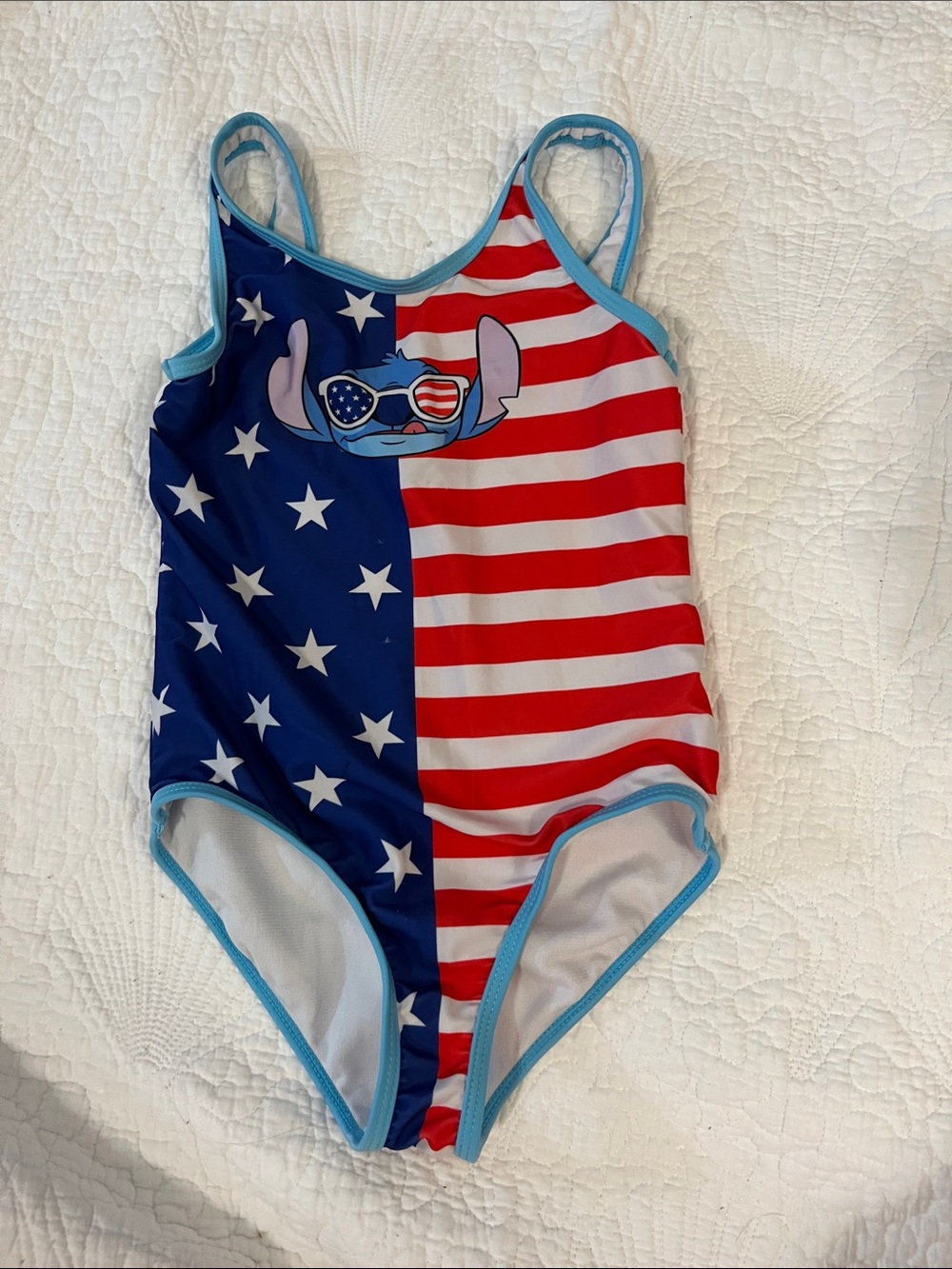 Girls 6x Lilo and Stitch American flag one piece swim suit